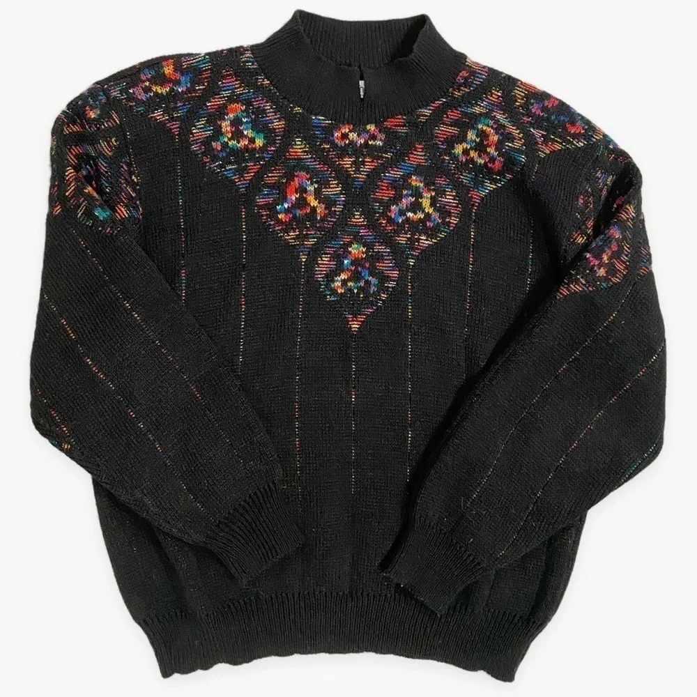 Pandora | Vintage 80’s Sweater Acrylic Mock Neck Black Size Medium - Picture 3 of 7
